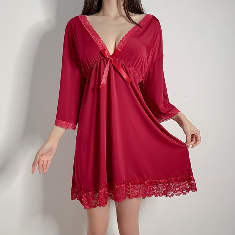 2 p Romantic Short  Lace Silk Nighty