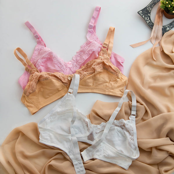 Half lace cotton bra