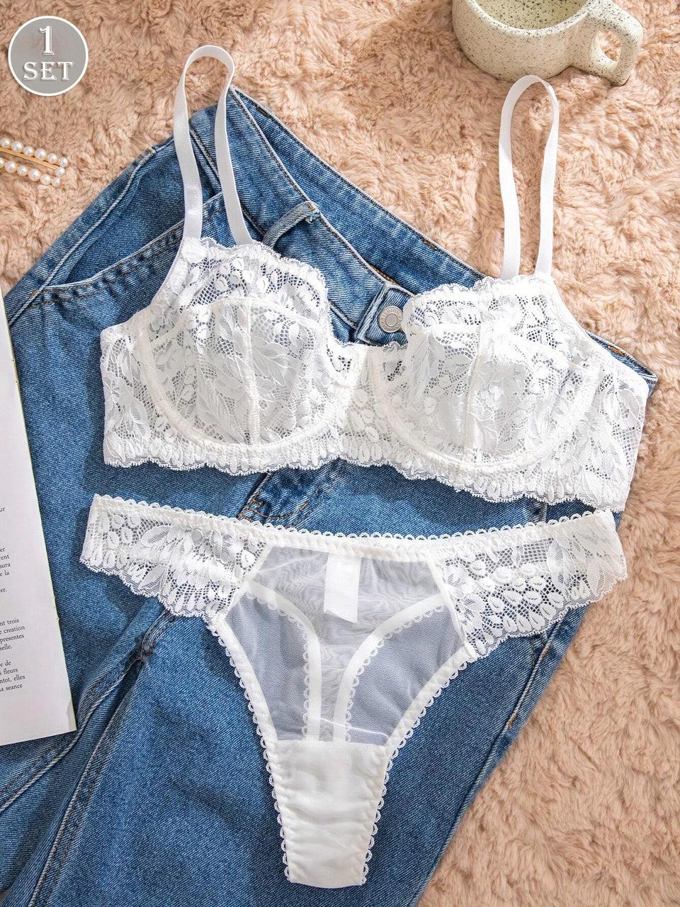 Romantic underwire bra panty set