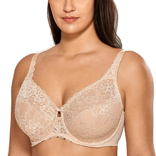 Embroidery light padded underwire bra (plus sizes)