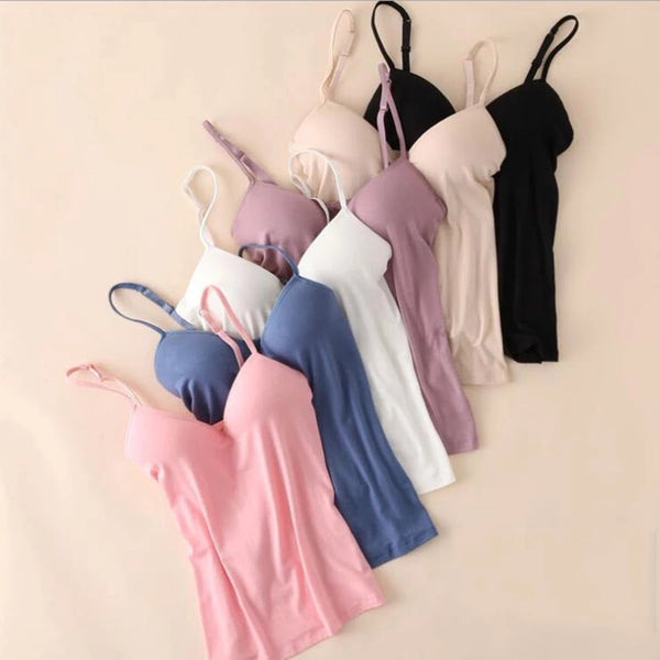 padded Solid Adjustable Strap Tank Tops Camisole Breathable Cotton Crop Top