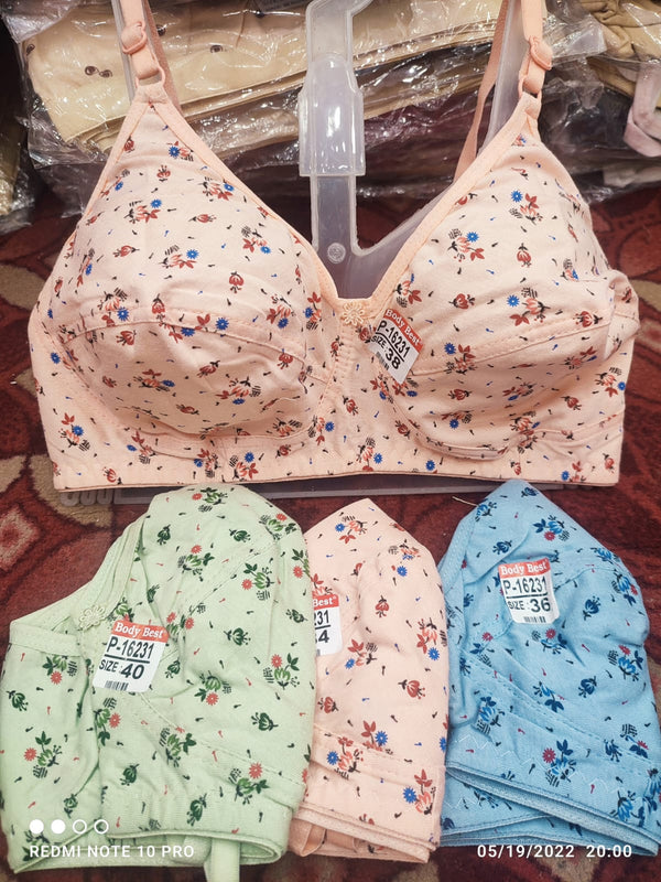 Pack of 3 Printed cotton bra
