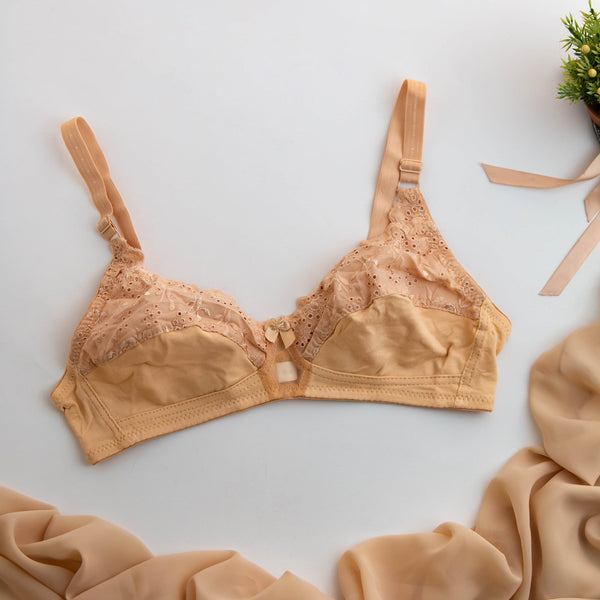 Half lace cotton bra