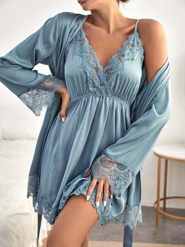 New style  3 p Elegant Soft Silk Nighty with Gown