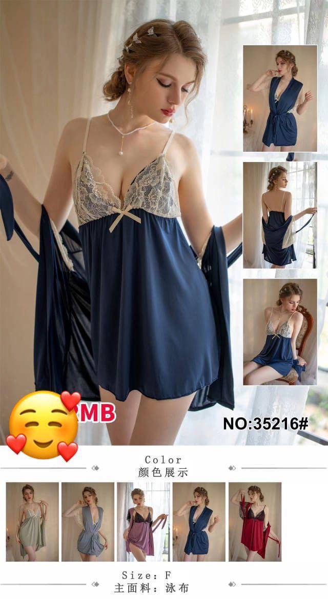 3 Piece Satin Silk Embraided Nighty with Gown