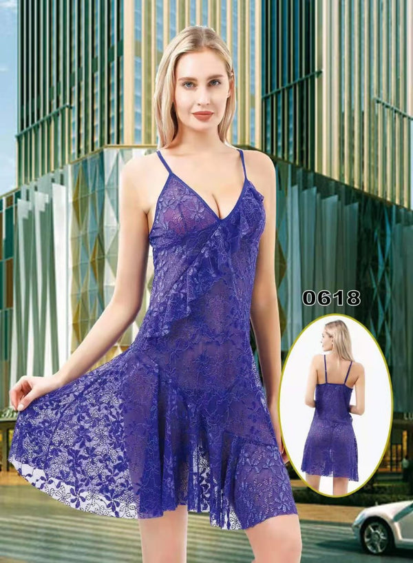 Women Deep-V Lace Short Strappy NightdressUnderwear -0618