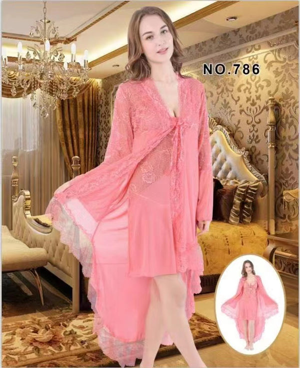 Women Night Dress Nightwear Long Nighty with painty Lace Nightgown-786