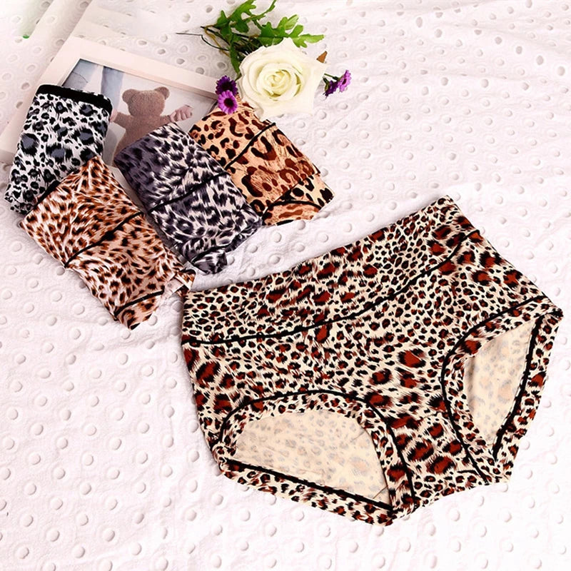 Bamboo Fiber Leopard Women Panties Large Size Mid Waist Panties