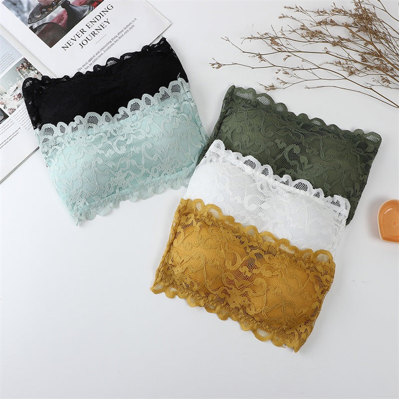 PACK OF 3 Floral Lace Design Thin Padded Strapless