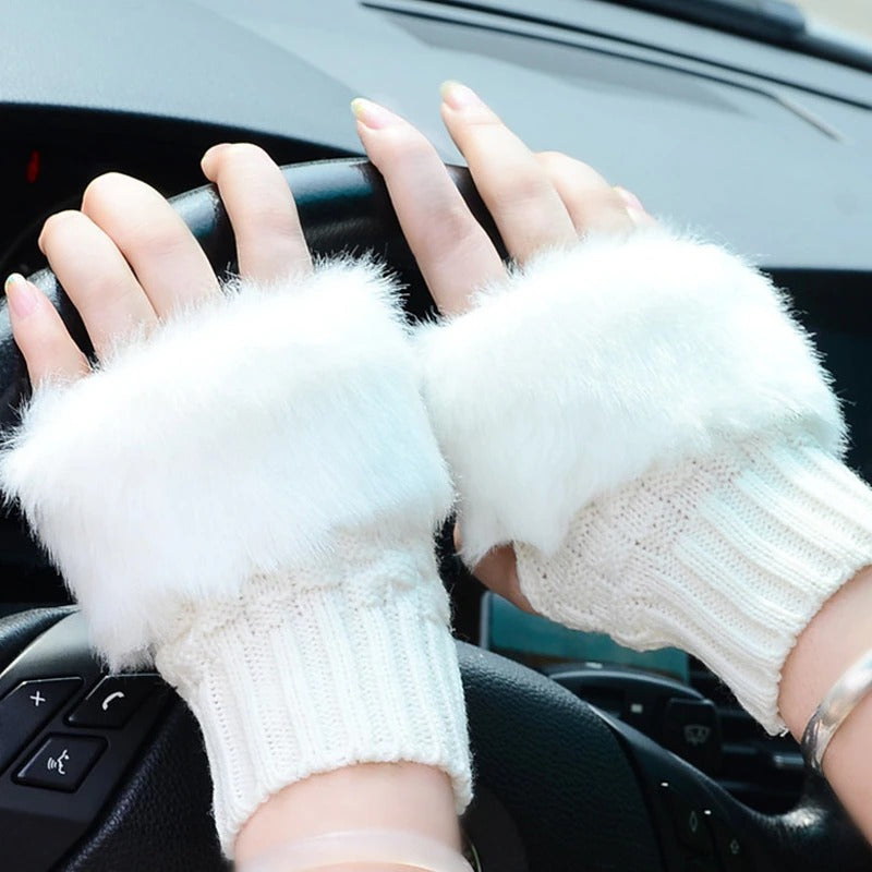 PACK OF 2 Women Gloves Stylish Hand Warmer Winter Half Finger Mittens Ladies Rabbit fur Wool Embroidery Knitted Wrist Warm Mittens Hot Sale